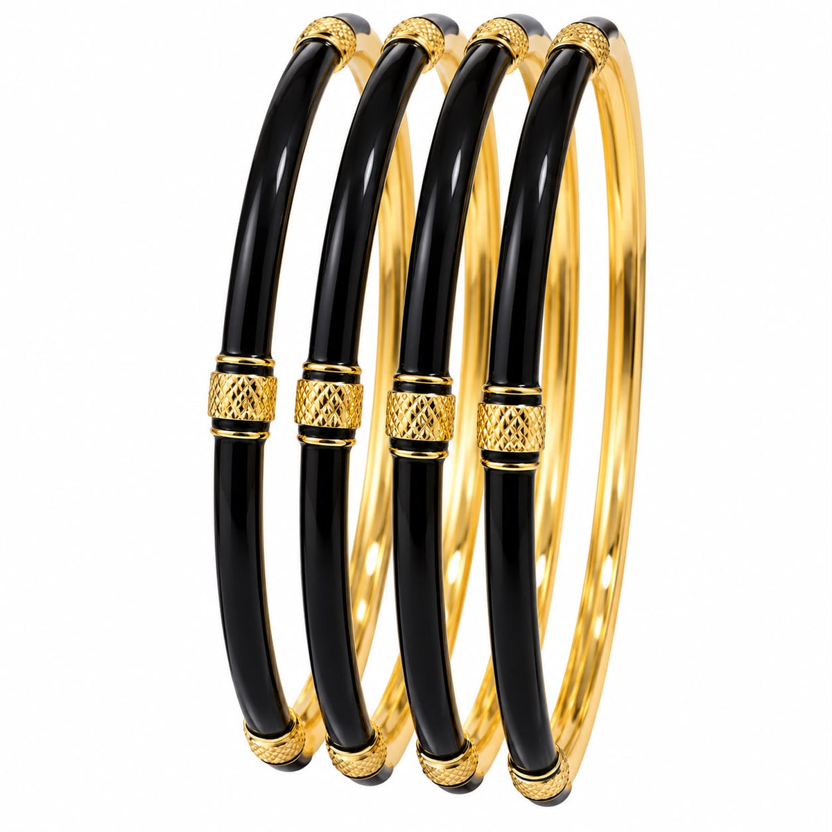 Elegant Black & Gold Designer Bangles (Set of 2)