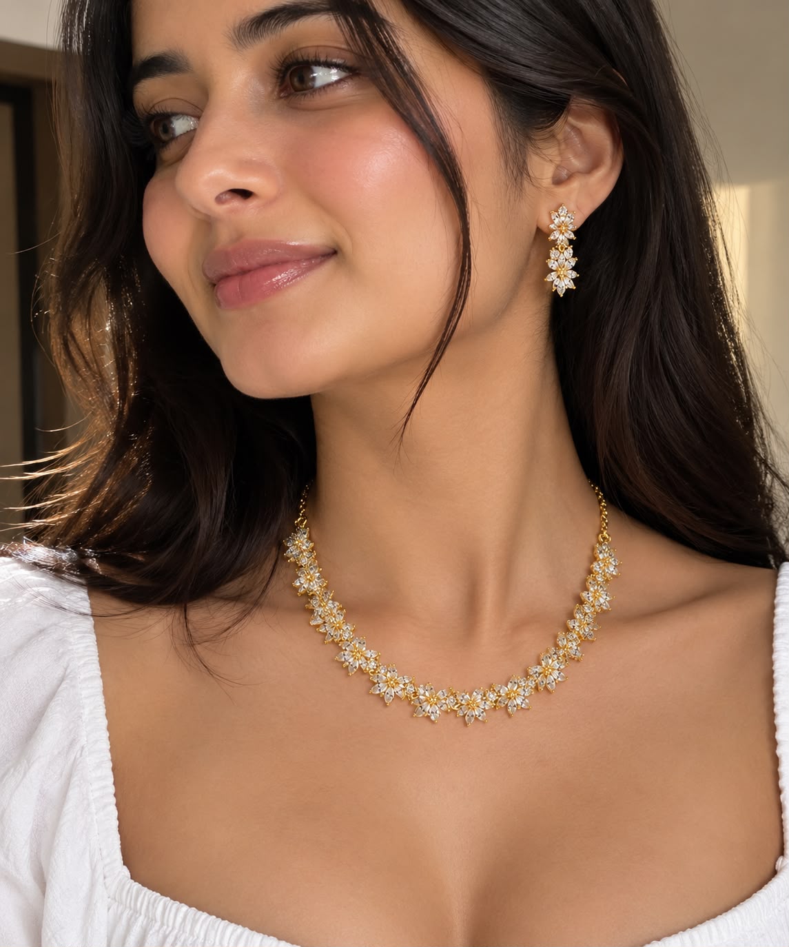 Crystal Clear Floral AD Necklace Set