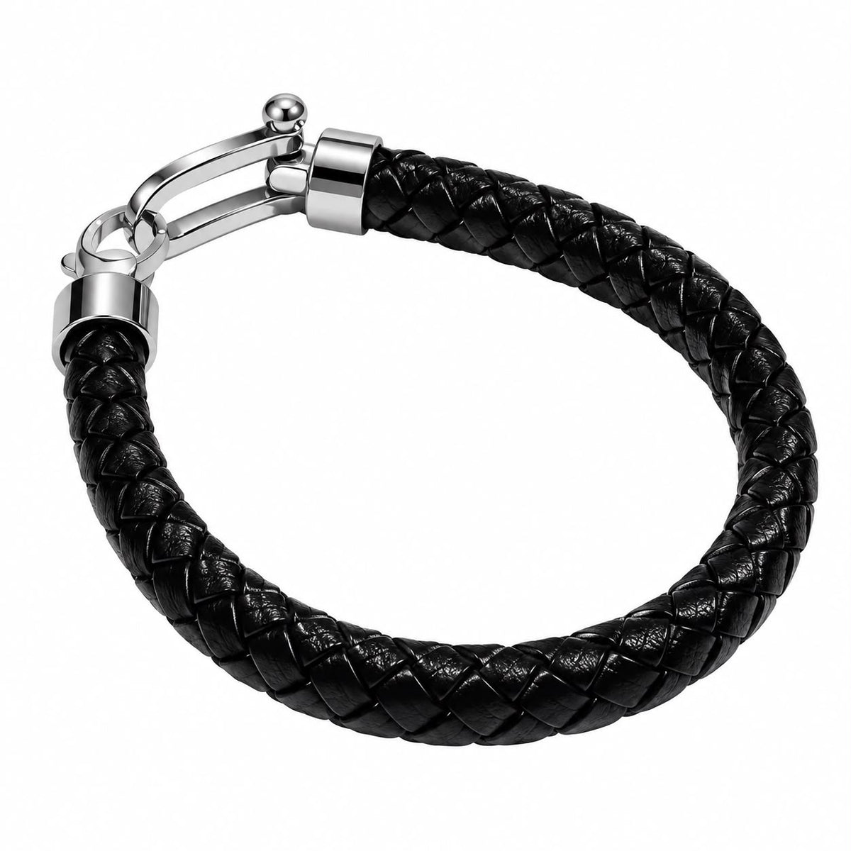 Men’s Black Braided Leather Bracelet – Silver Clasp