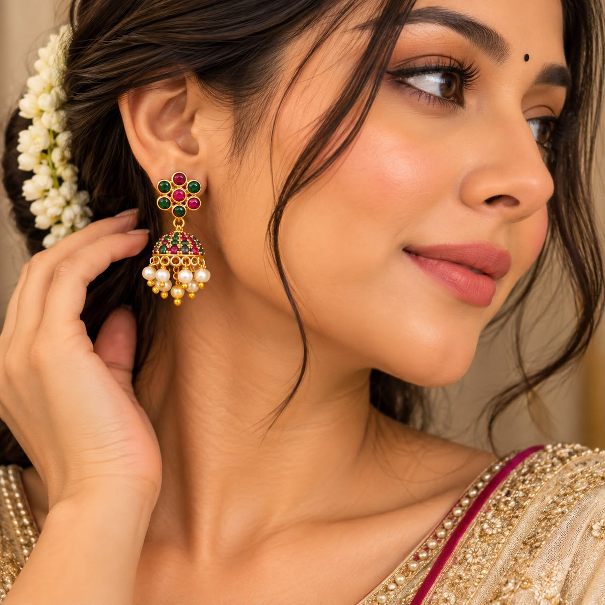 Korean-Inspired Pearl Drop Mini Jhumkas