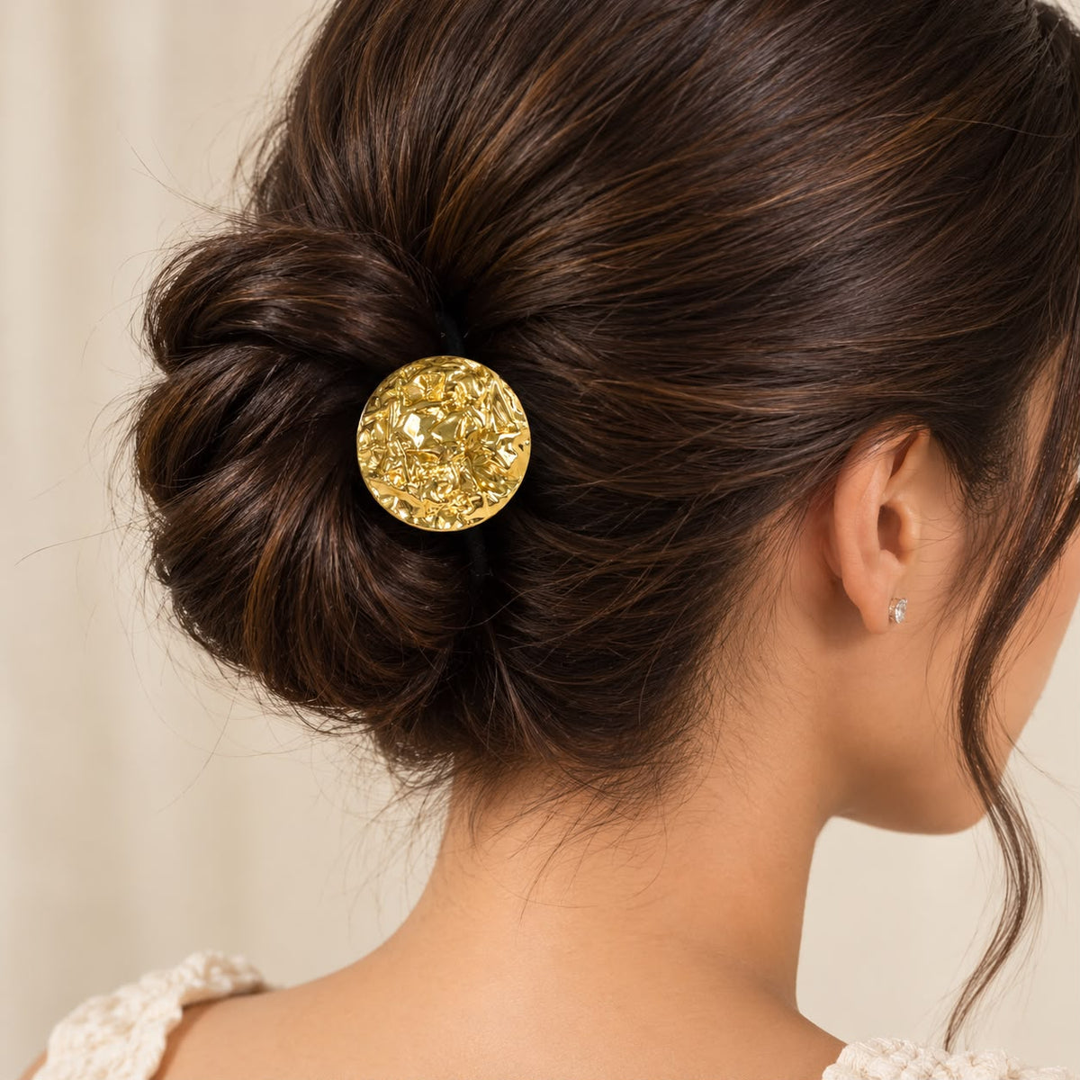Golden Textured Round Metallic Hair Rubber