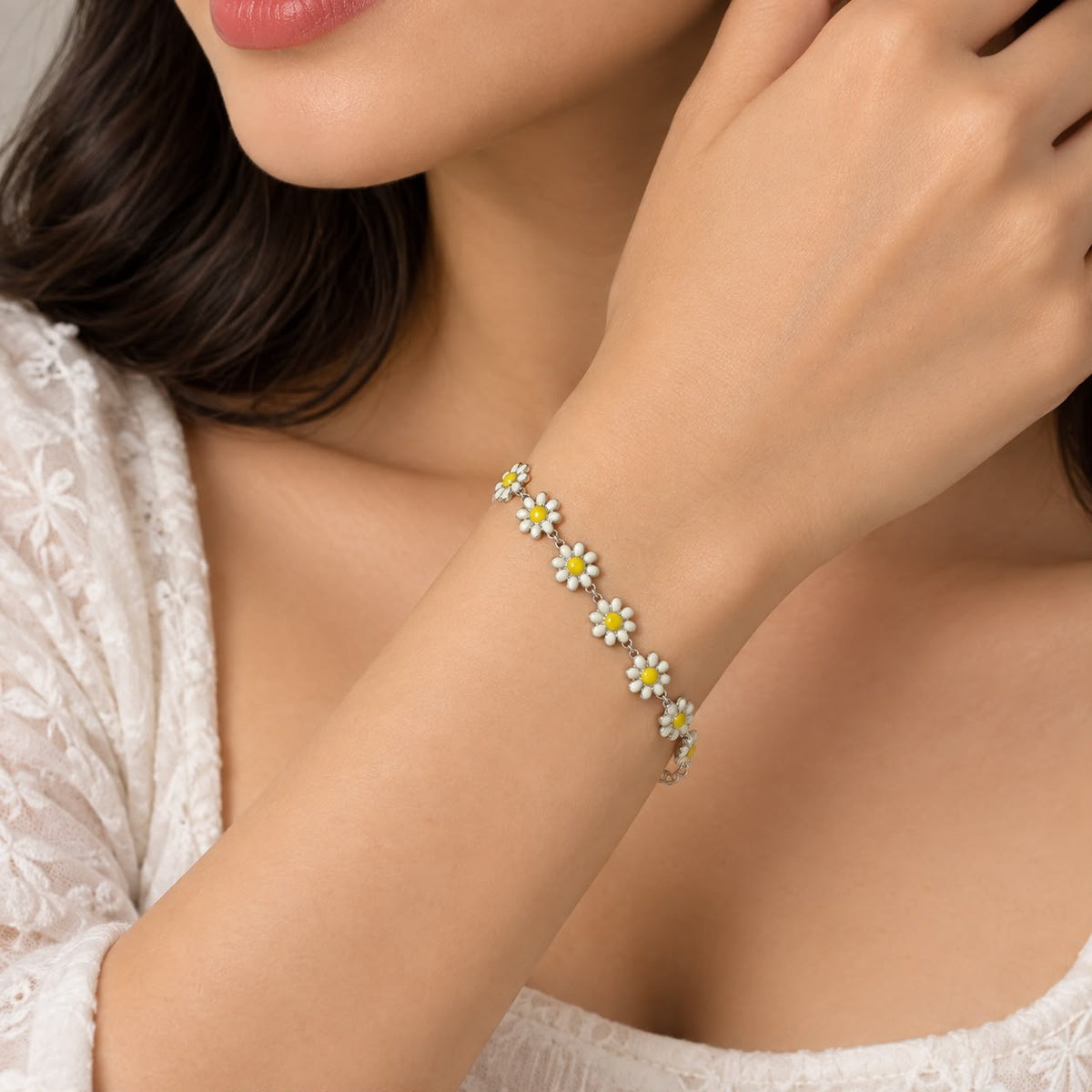 Enamel Daisy Flower Bracelet