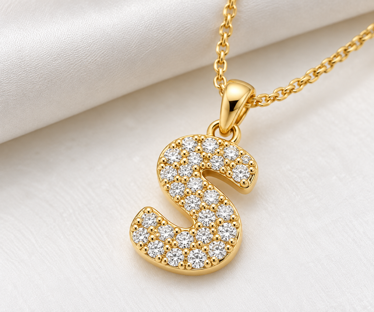 Pavé Diamond S Letter Initial Necklace