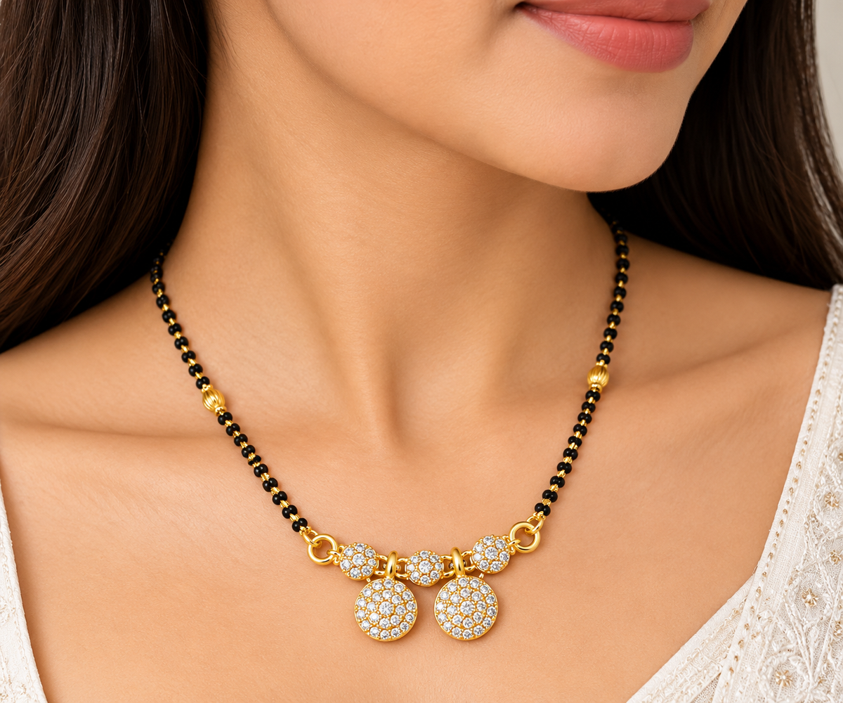 Circular Diamond Cluster Gold Mangalsutra