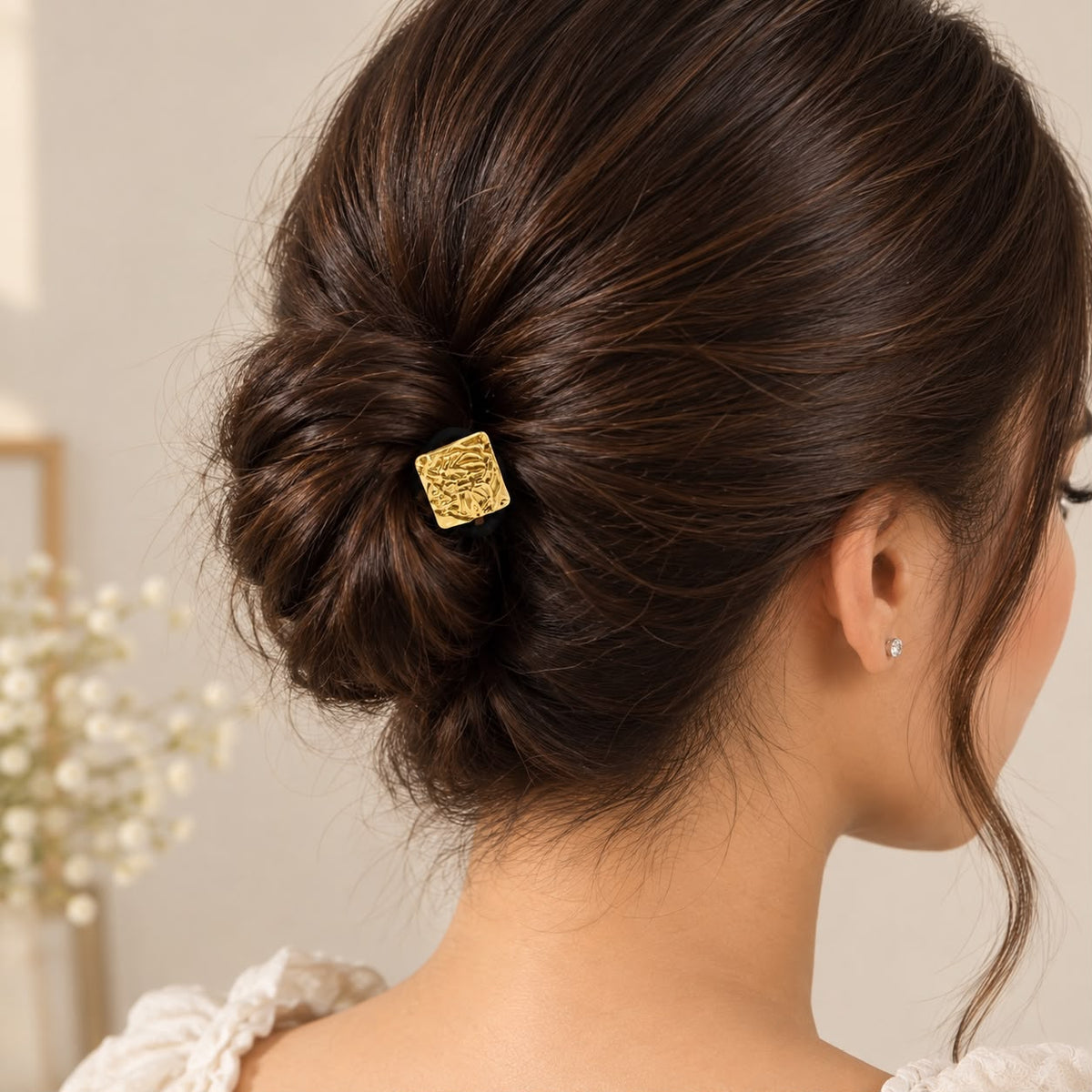 Small Square Golden Metallic Hair Rubber