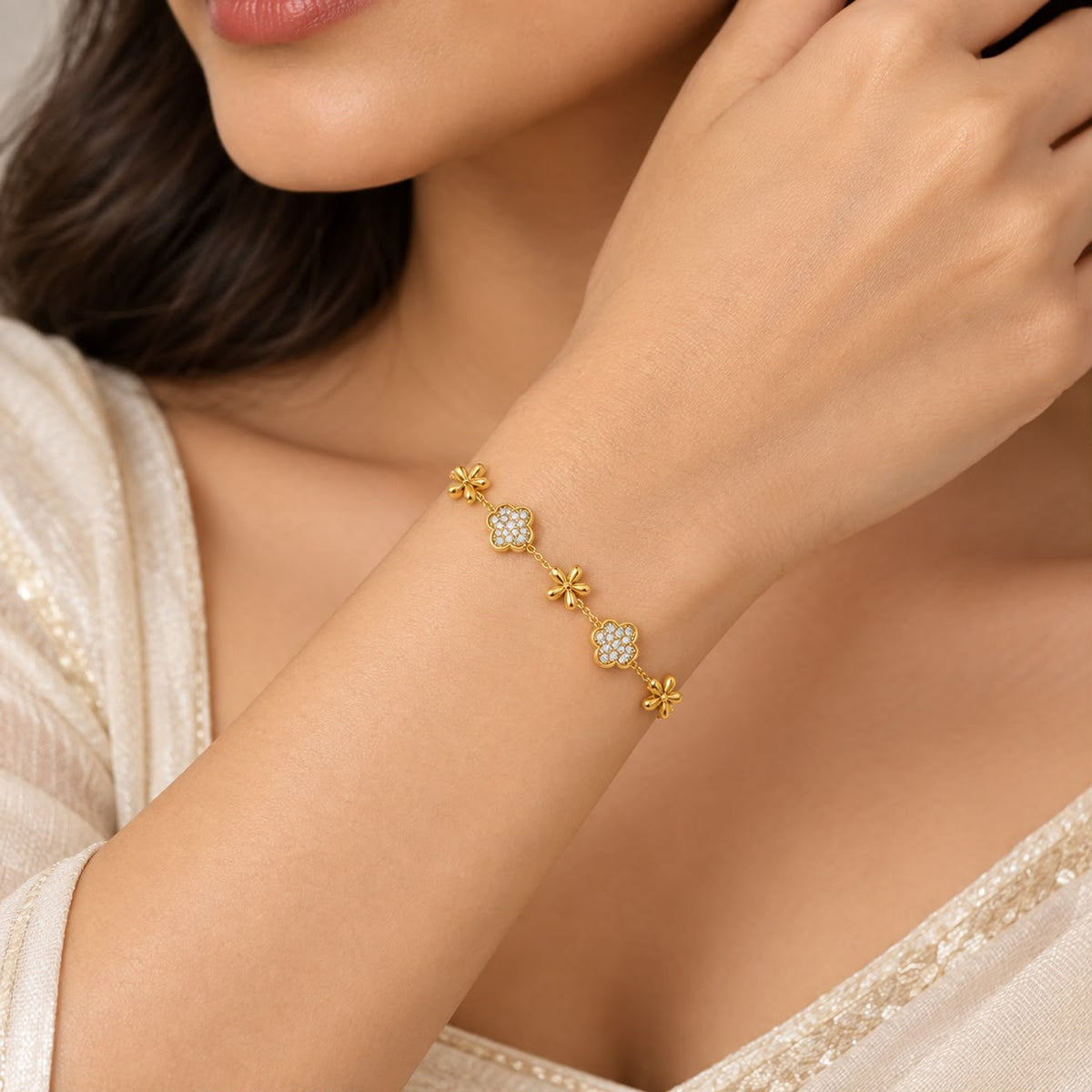 Pavé Floral Station Dainty Bracelet