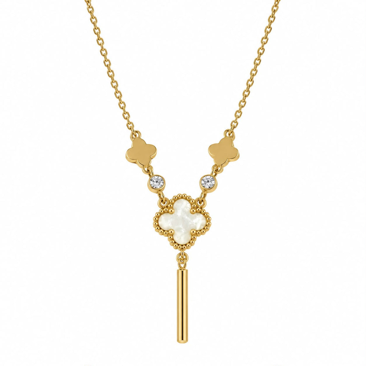 Y-Lariat Clover & Bar Pendant Necklace