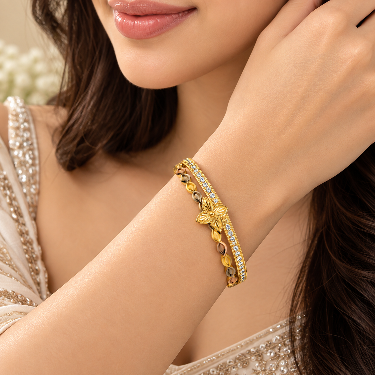 Floral Blossom Pavé Anti-Tarnish Kada