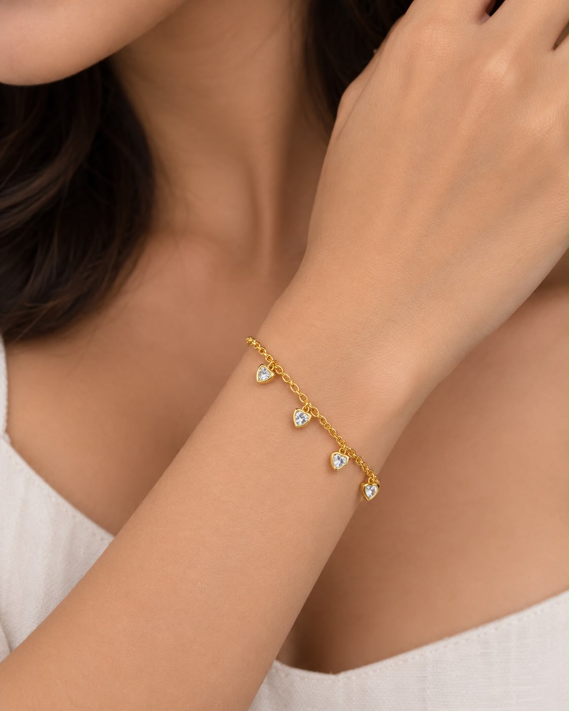 Bezel Heart Crystal Charm Dainty Bracelet