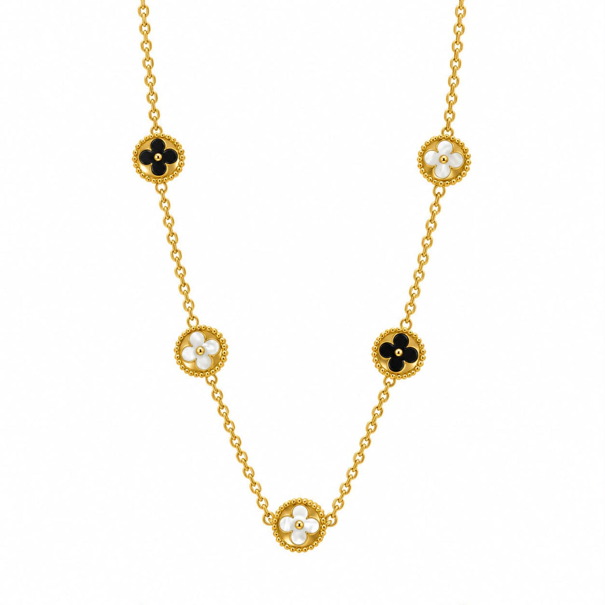 Dual-Tone Clover Motif Station Necklace