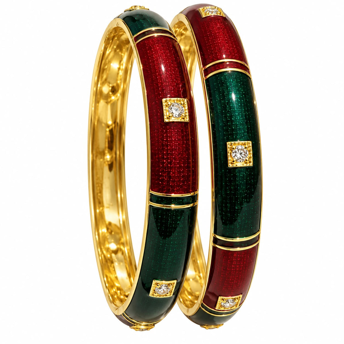 Ruby & Emerald Meenakari Stone Studded Bangles (Set of 2)