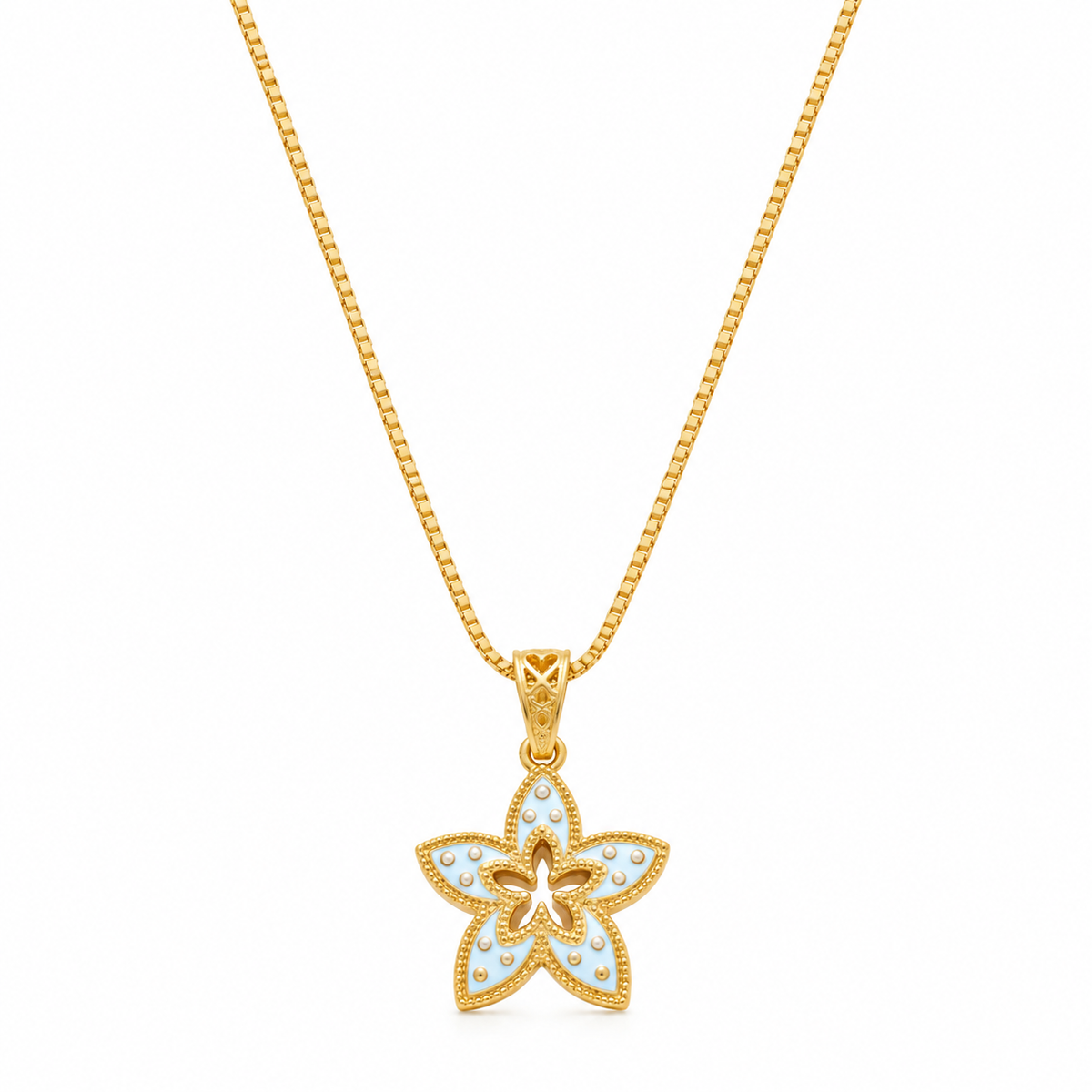 Light Blue Enamel Star-Shaped Flower Pendant Necklace