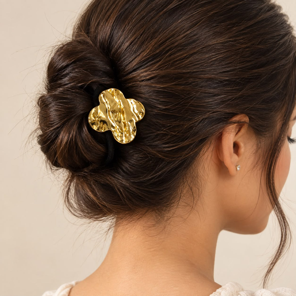 Golden Bloom Flower Metallic Hair Rubber