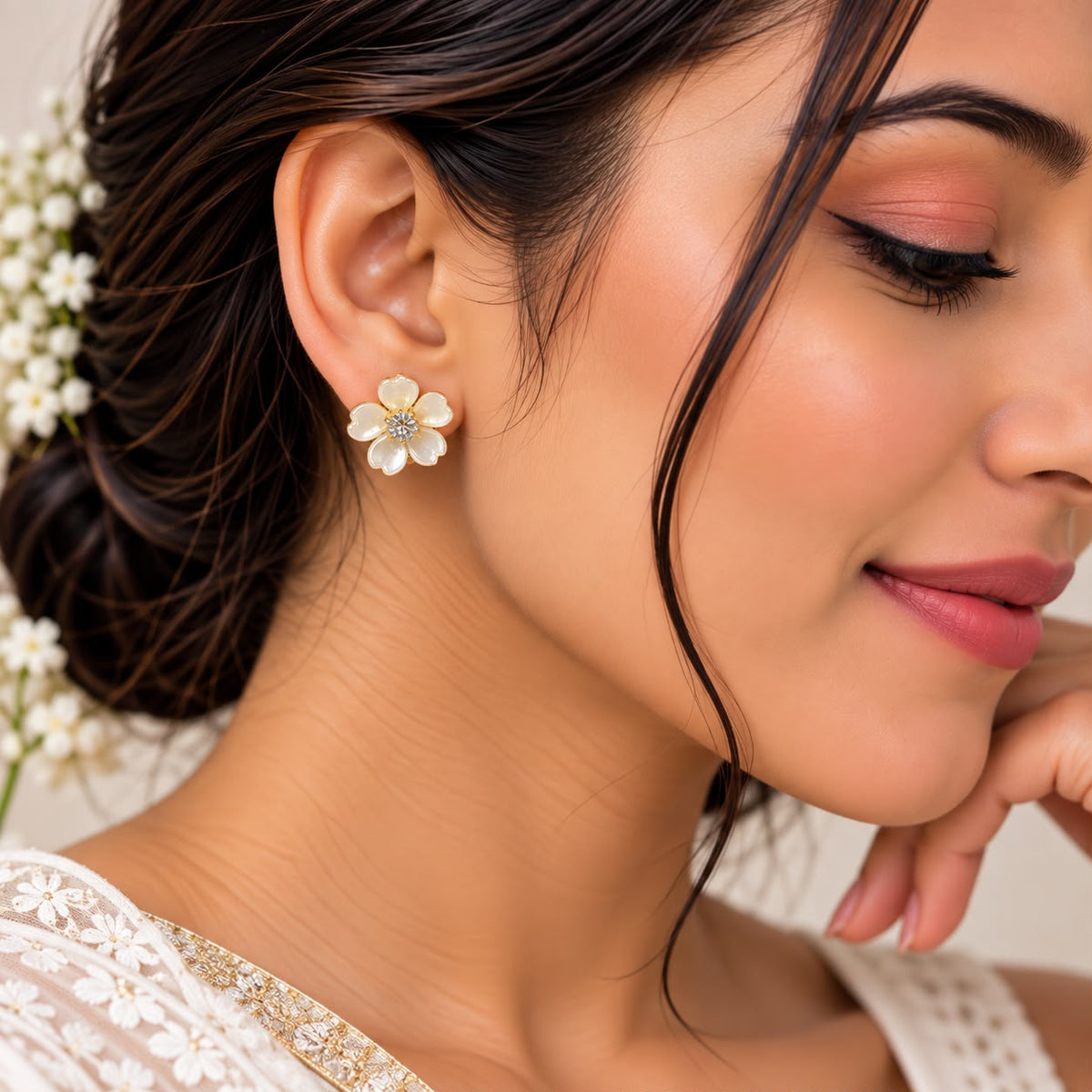 Pearl Flower Crystal Studs