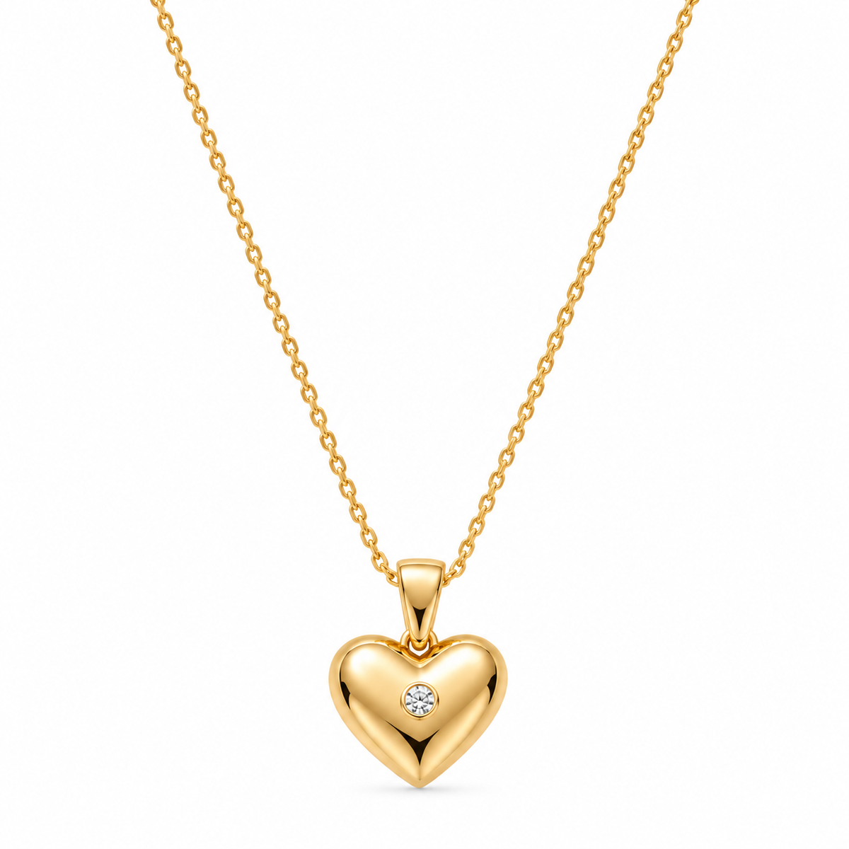 Diamond-Accented Puffed Heart Necklace