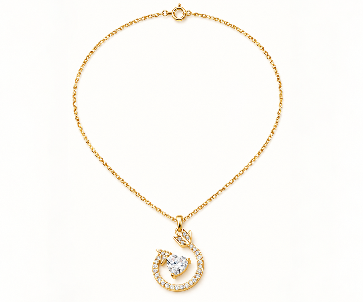 Cupid’s Arrow & Heart Crystal Dainty Necklace