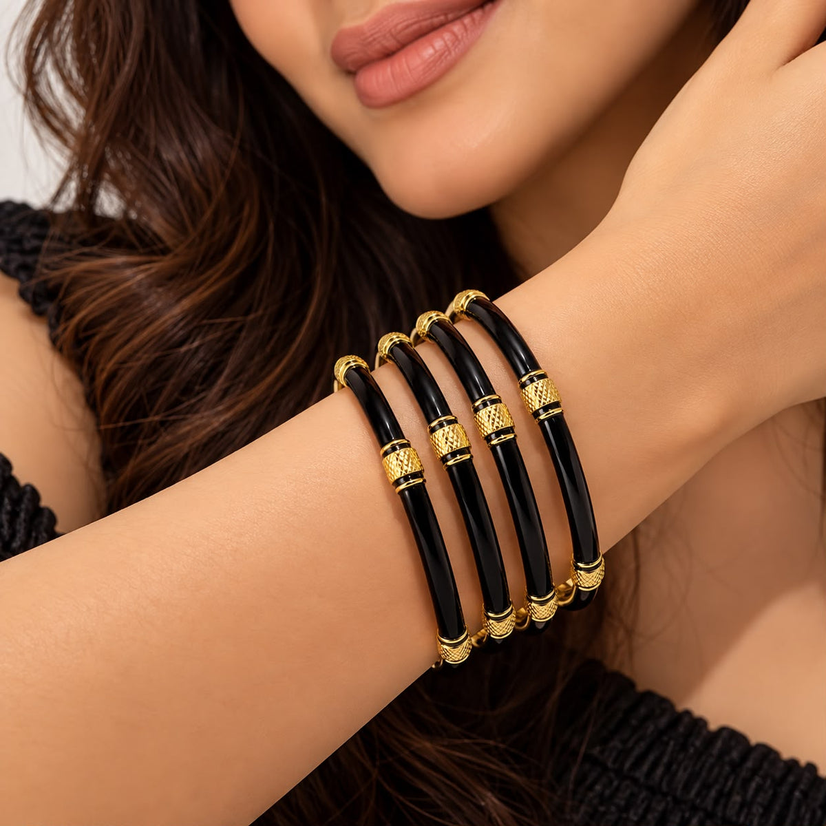 Elegant Black & Gold Designer Bangles (Set of 2)