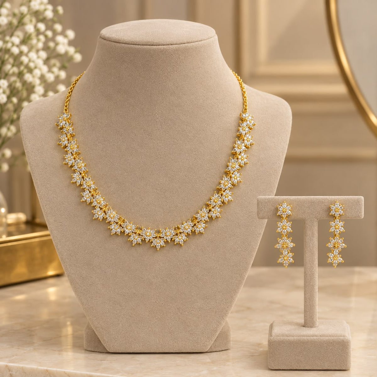 Crystal Clear Floral AD Necklace Set
