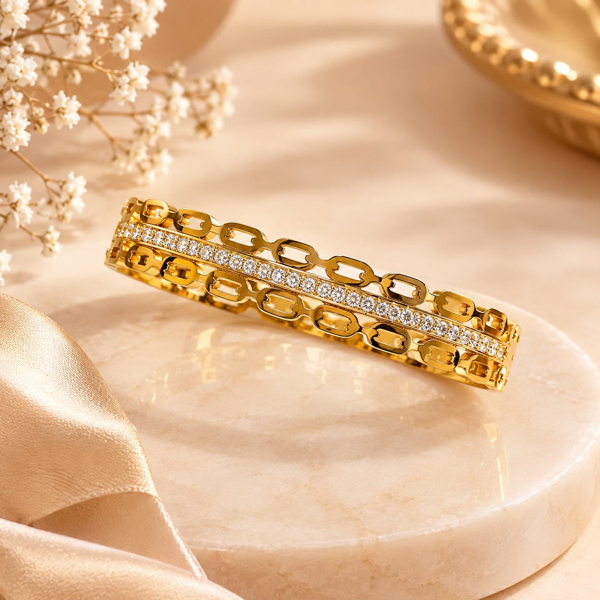 Classic Link & Sparkle Anti-Tarnish Kada