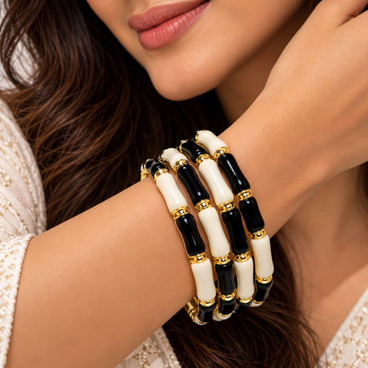 Black & White Monochromatic Chic Bangles (Set of 2)
