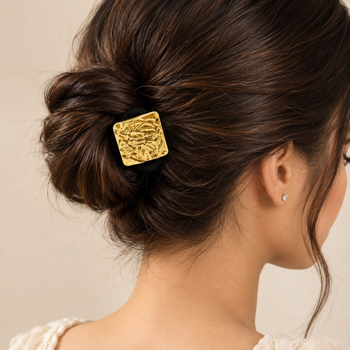 Golden Bloom Flower Metallic Hair Rubber