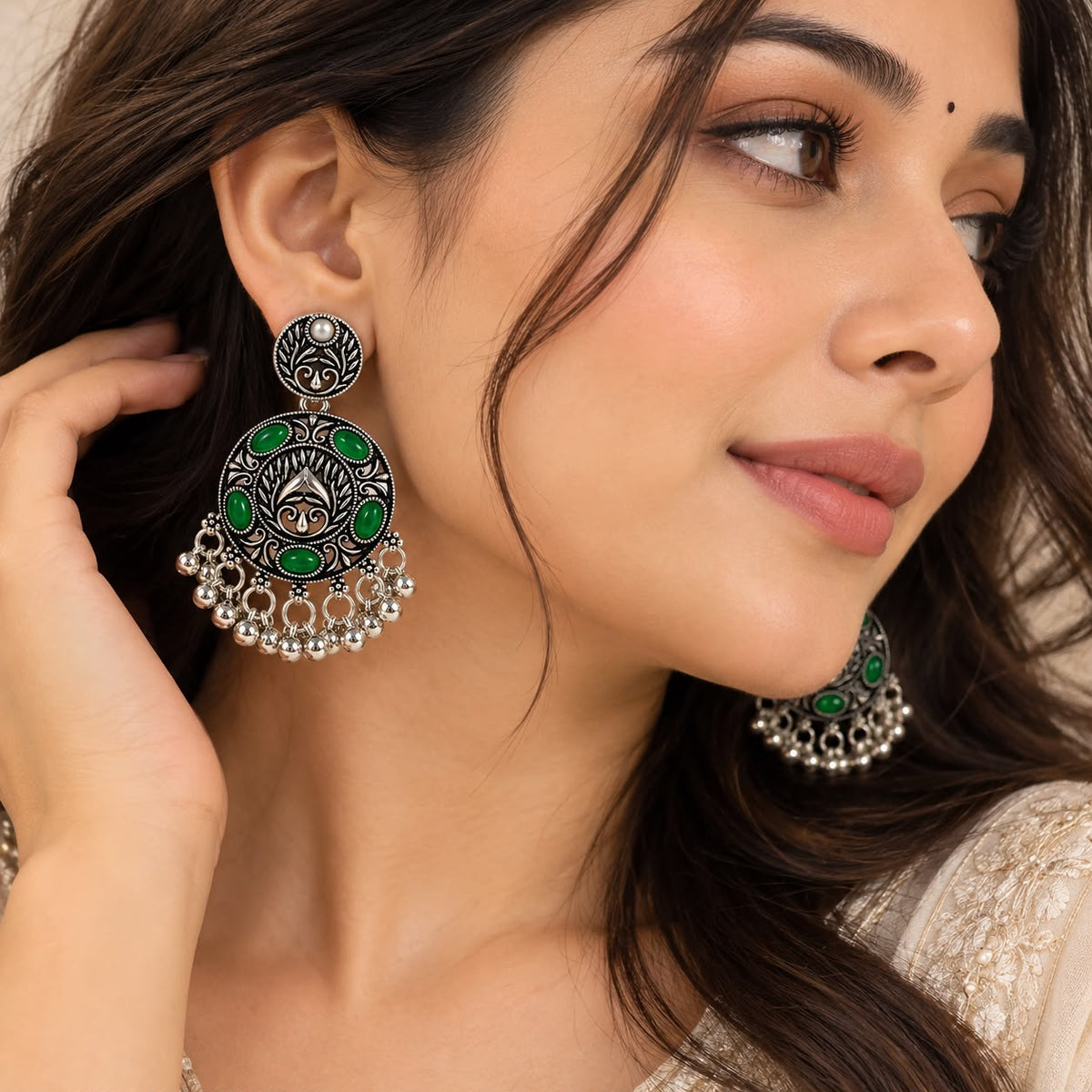 Oxidised Circular Jhumkas