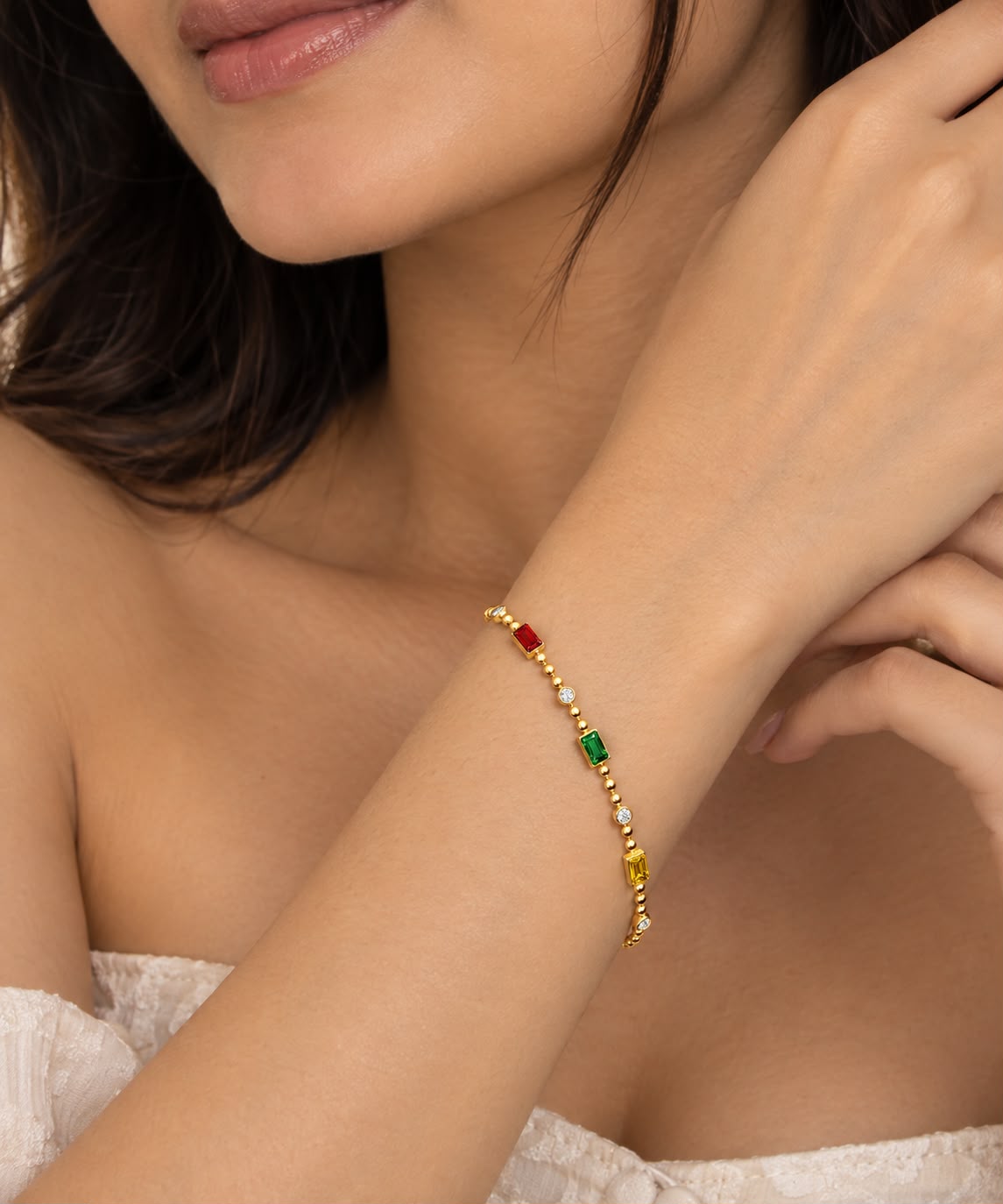 Multicolor Gemstone Beaded Chain Bracelet