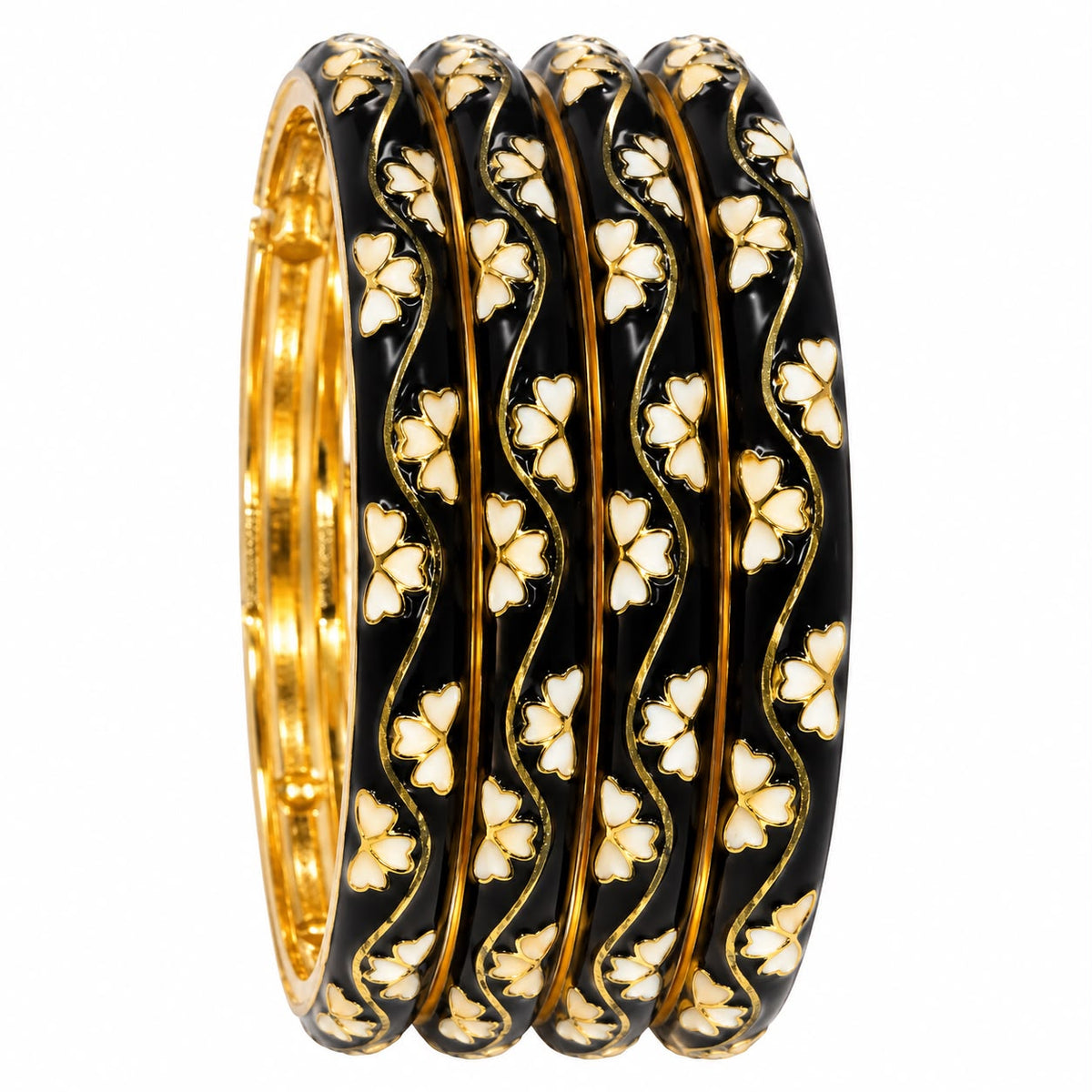 Black Floral Meenakari Kada (Set of 2)