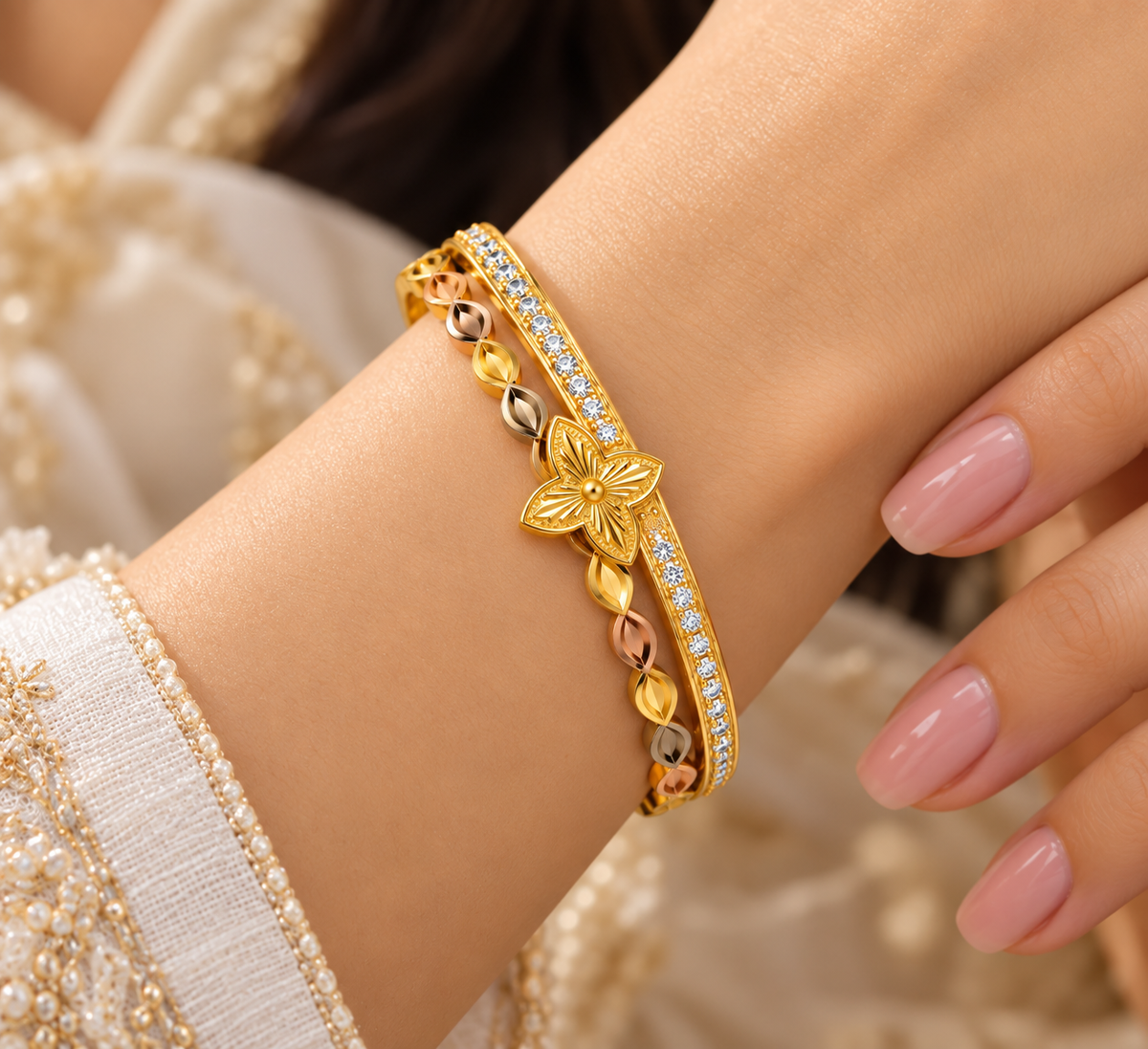 Floral Blossom Pavé Anti-Tarnish Kada
