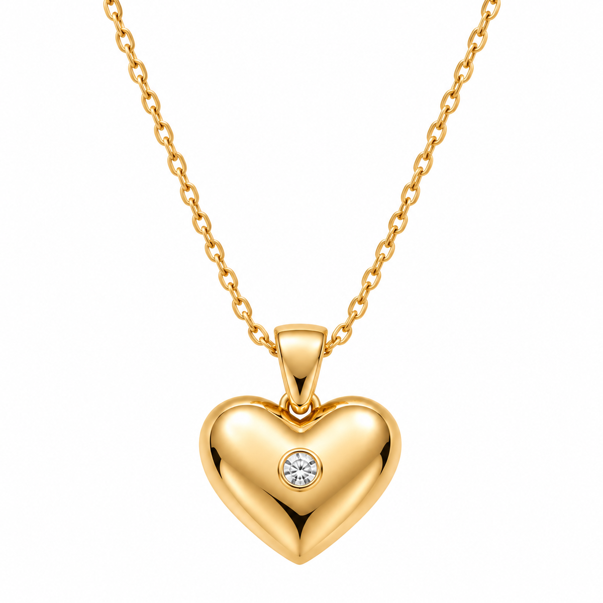 Diamond-Accented Puffed Heart Necklace