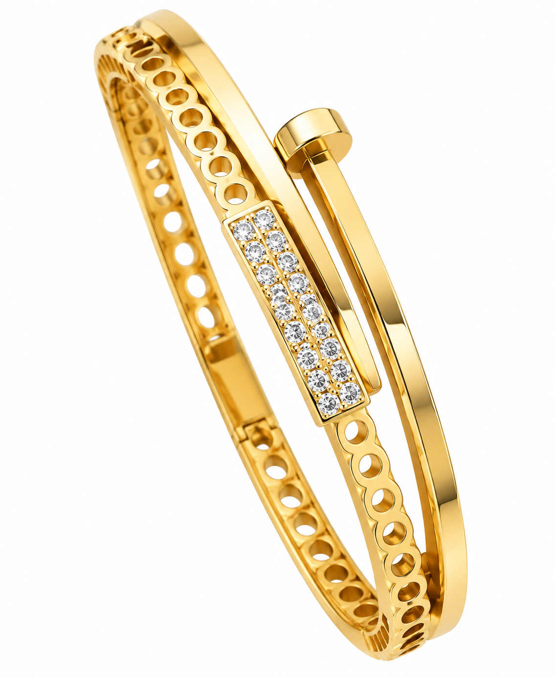 Pavé Screw Motif Gold Anti-Tarnish Kada