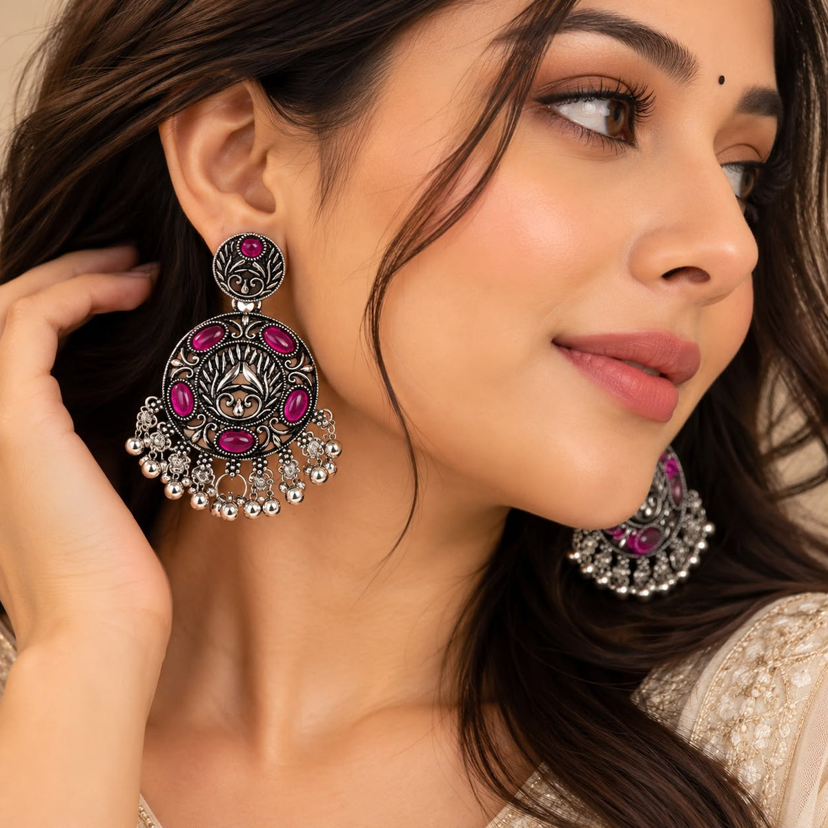 Oxidised Circular Jhumkas