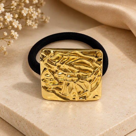 Golden Bloom Flower Metallic Hair Rubber