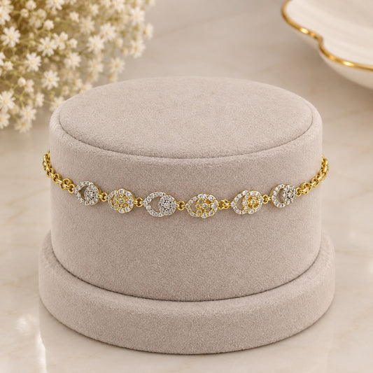 Dainty Two-Tone Geometric Crystal Link Bracelet 