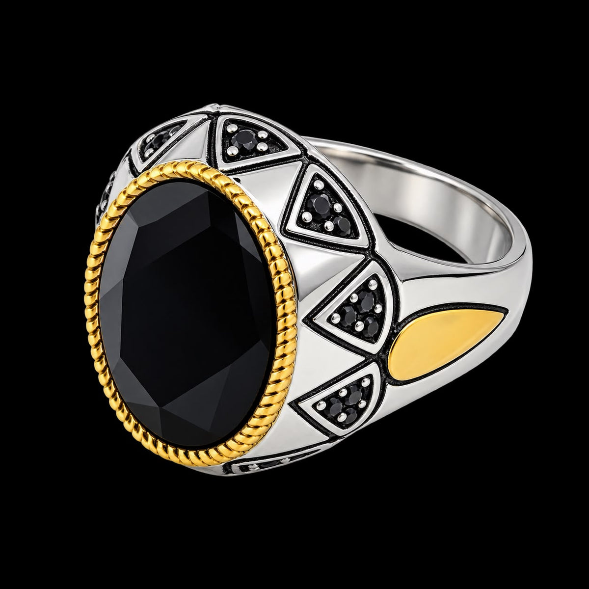 Royal Blackstone Gold Accent Signet Ring