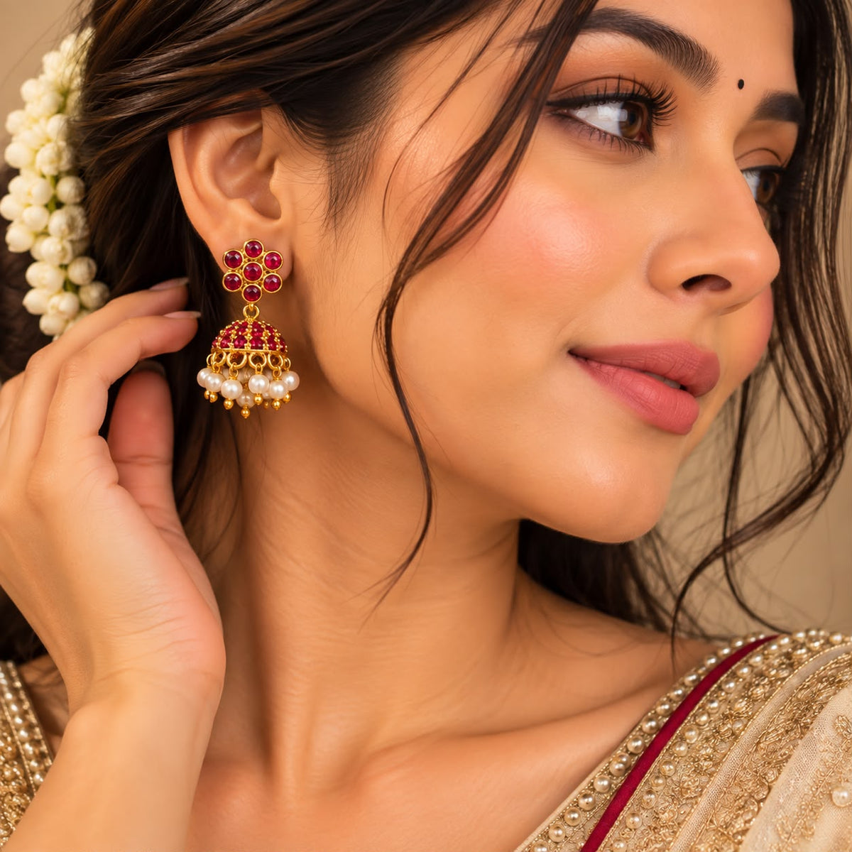 Korean-Inspired Pearl Drop Mini Jhumkas