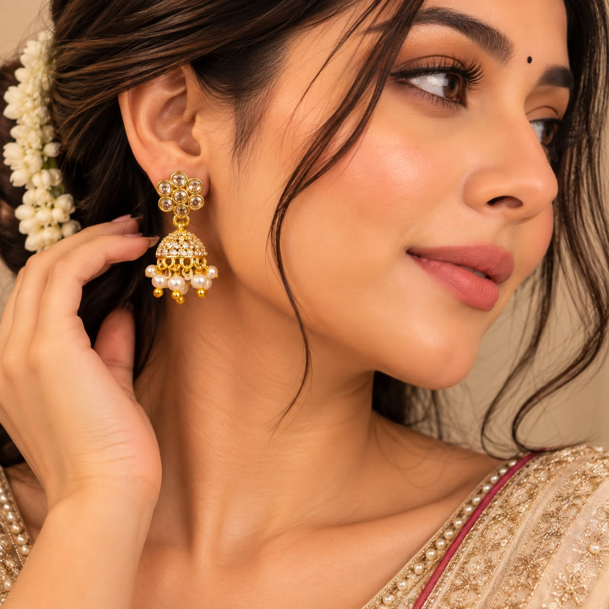 Korean-Inspired Pearl Drop Mini Jhumkas