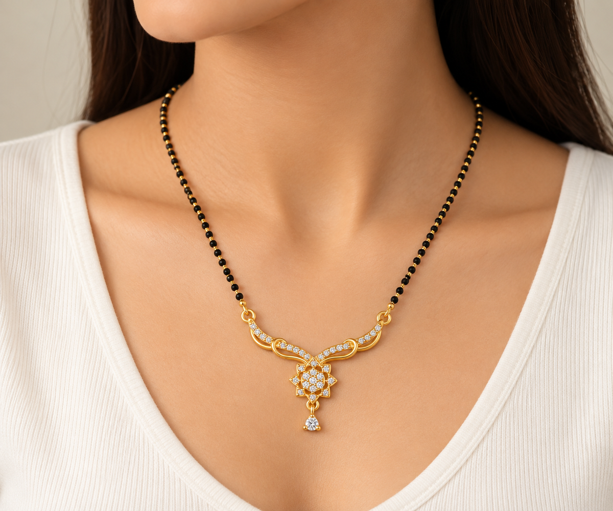 Ornate Pave-Set Diamond Gold Mangalsutra – Design 1