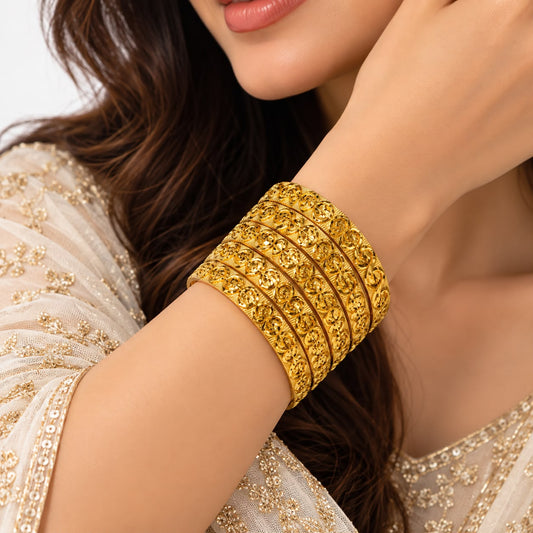 Royal Floral Gold Polish Bangle Set – 4 Pc
