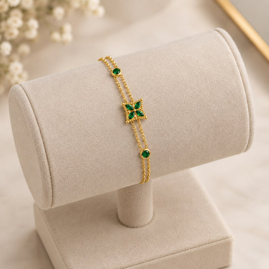 Double-Layer Emerald Clover Station Bracelet
