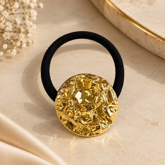Golden Textured Round Metallic Hair Rubber