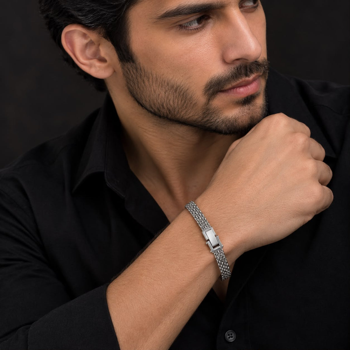 Men’s Silver Woven Stainless Steel Bracelet