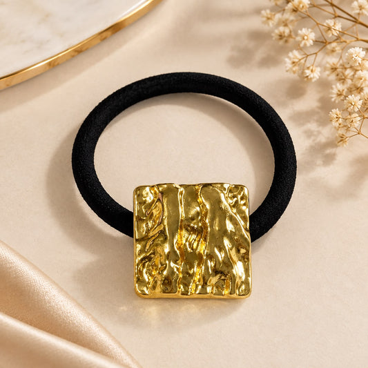 Small Square Golden Metallic Hair Rubber
