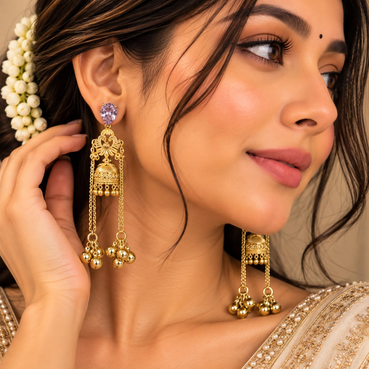 Kashmiri Heritage Long Jhumka Earrings