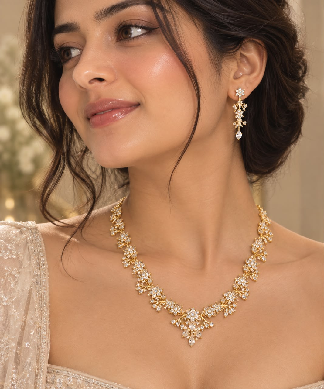Golden Bouquet AD Necklace Set