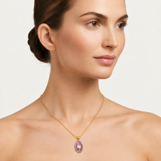 Enamel Tulip Pendant Necklace.