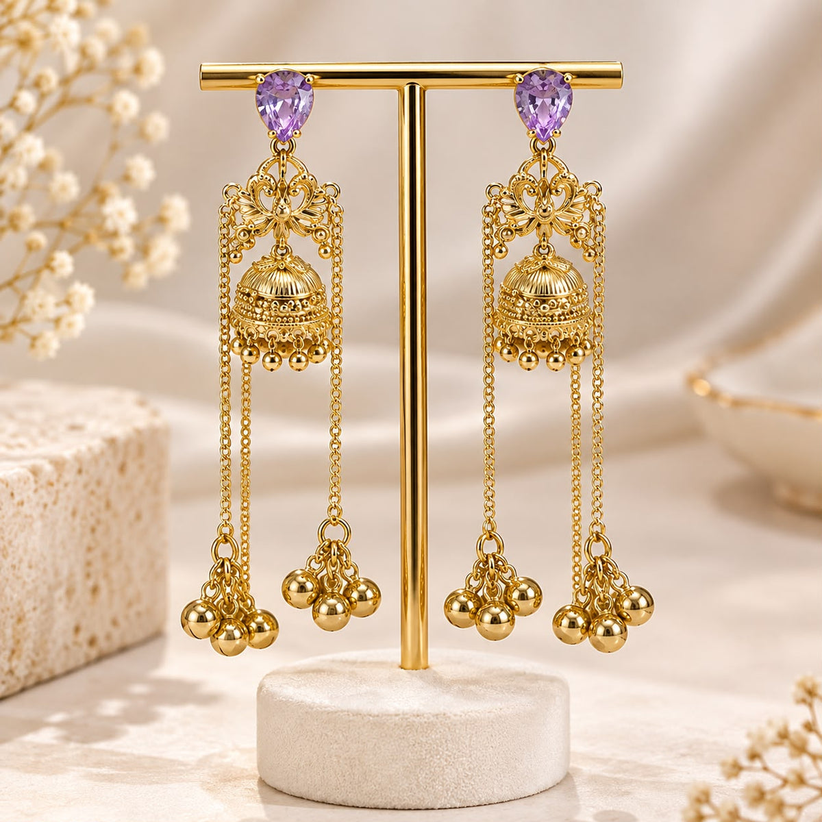 Kashmiri Heritage Long Jhumka Earrings