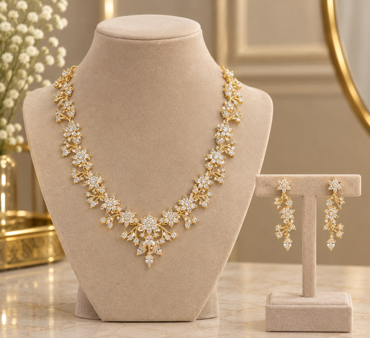 Golden Bouquet AD Necklace Set