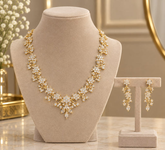 Golden Bouquet AD Necklace Set