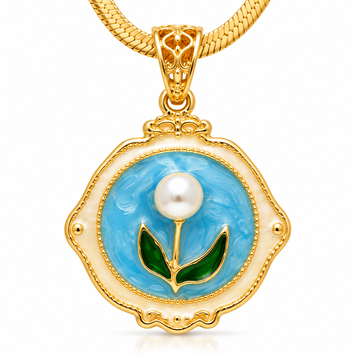 Pearl & Enamel Pendant Necklace